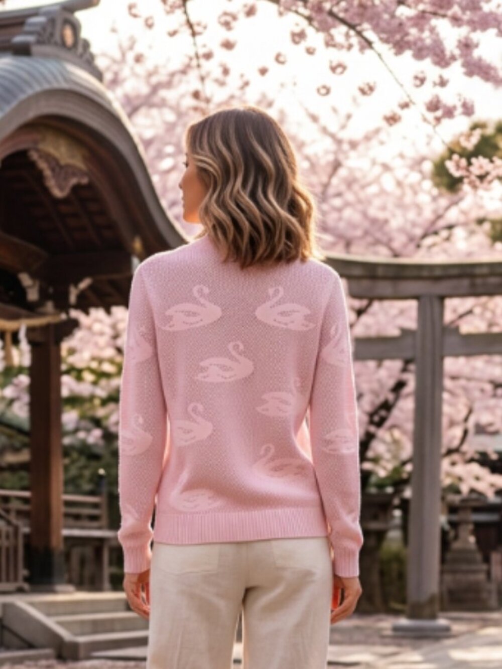 Piece of Blue Pink Swan Knit Bomber sweater Jacket Denmark